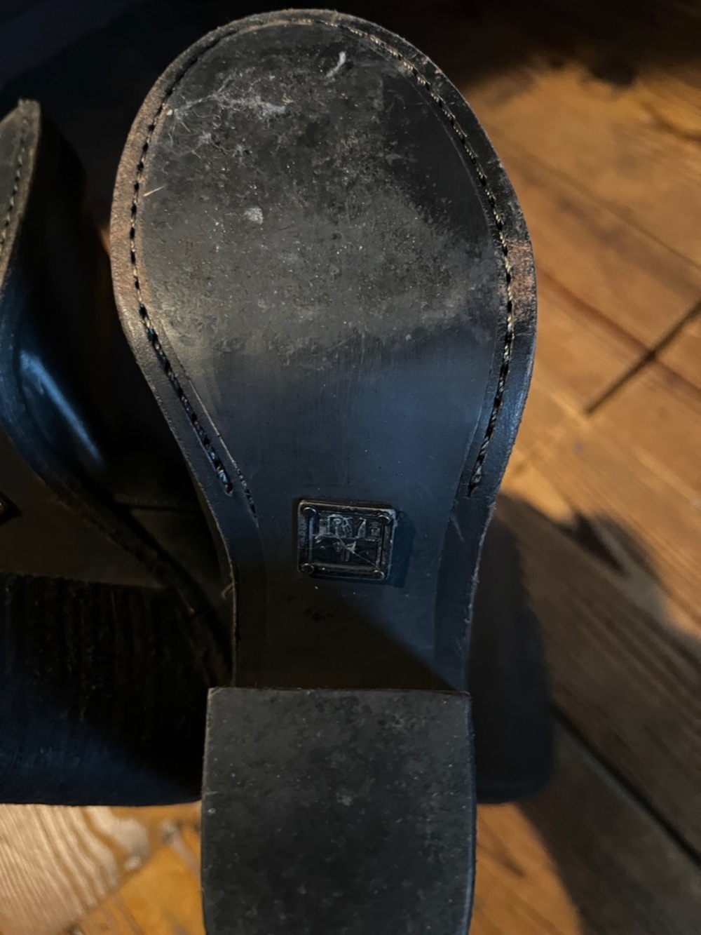Frye Black Leather Mid-Calf Block Heel Boots - Picture 5 of 7